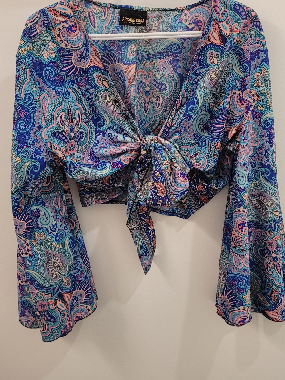 Blue Paisley Tie-Front Women's Festival Top